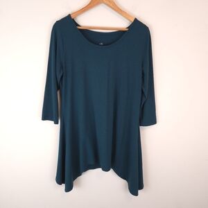 Sivana Women's Teal 3/4 Sleeve Sharkbite Hem Tunic Top